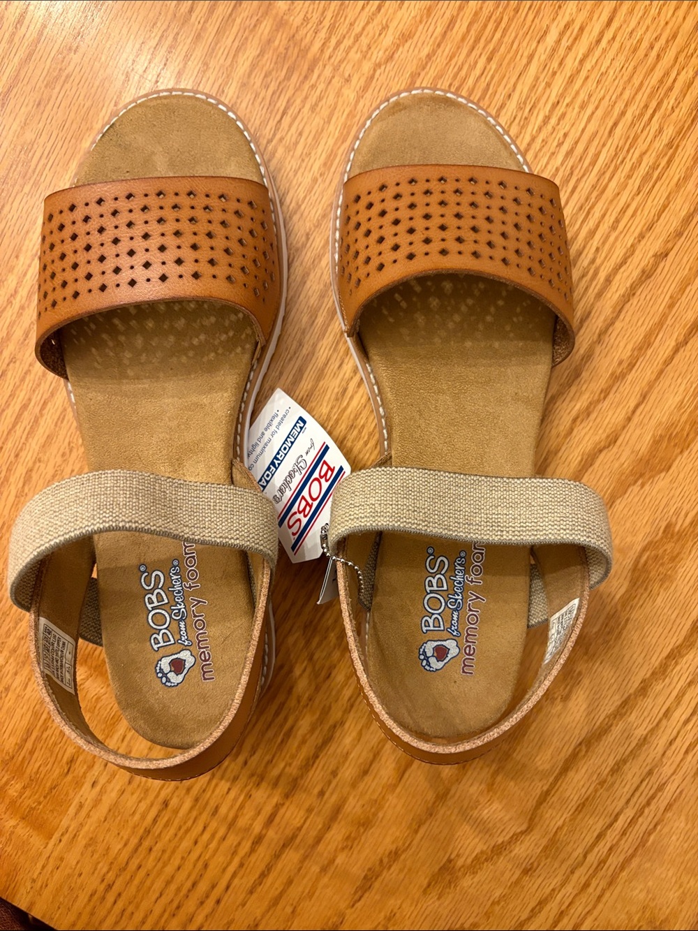 Skechers BOBS Tan Perforated Leather Slide Sandals - NWT